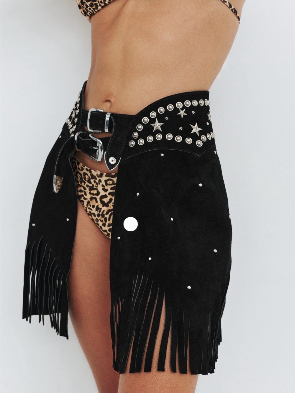 Paris Texas Black Studded Fringe Chap Skirt Belt - Picture 2 of 13